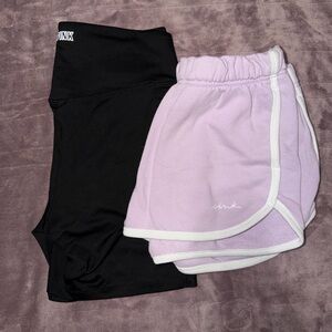 PINK Victoria's Secret Black Bike Shorts and Lilac Lounge Shorts with White Trim